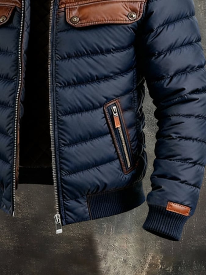 ALEXANDER |  NAVY QUILTED JACKET WITH LEATHER INSERTS