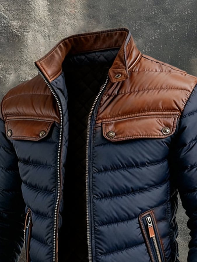 ALEXANDER |  NAVY QUILTED JACKET WITH LEATHER INSERTS