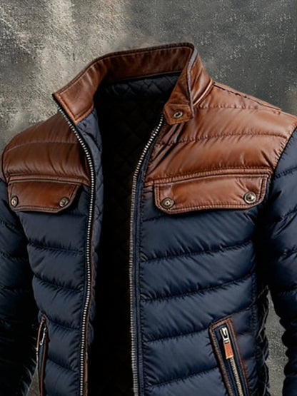 ALEXANDER |  NAVY QUILTED JACKET WITH LEATHER INSERTS