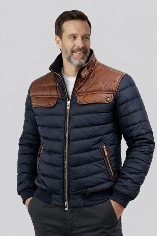 ALEXANDER |  NAVY QUILTED JACKET WITH LEATHER INSERTS