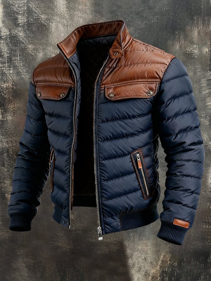 ALEXANDER |  NAVY QUILTED JACKET WITH LEATHER INSERTS
