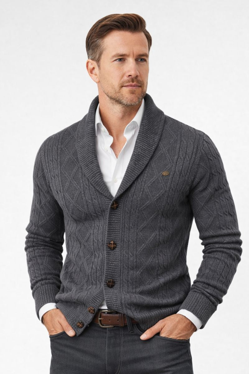 BRYN | CABLE CARDIGAN CLASSIC DETAIL, MODERN FIT